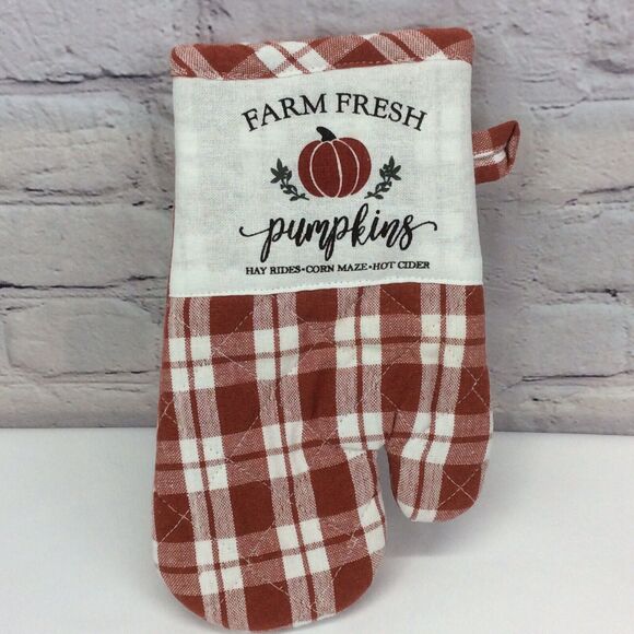 Fall "Farm Fresh" Pumpkins 3 Pc Kitchen Set Gingham Farmhouse - Picture 5 of 8